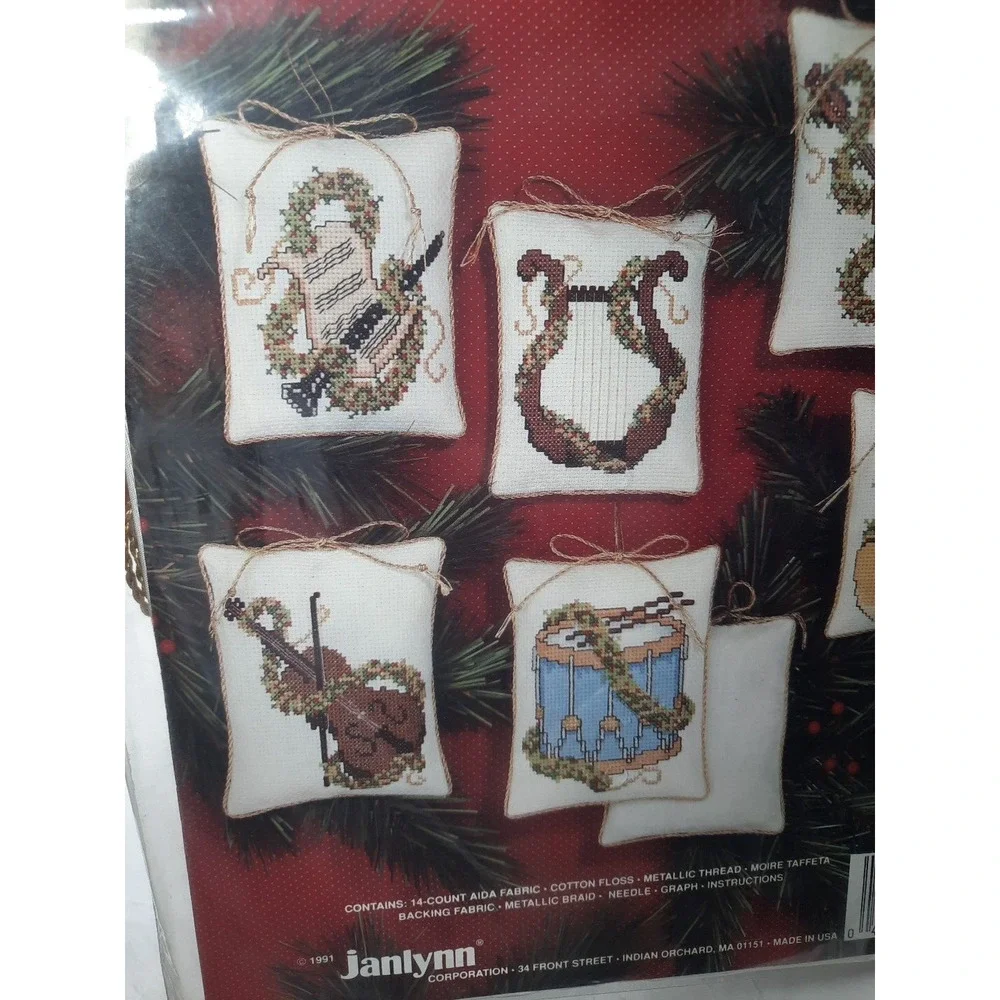 Vintage Janlynn Christmas Cross Stitch Kit Musical Antique Ornaments 50-392